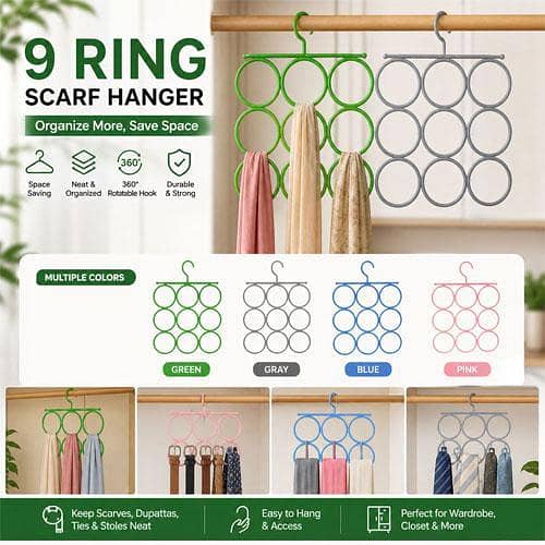 9Hole Scarf Hanger Organizer Rack Multiple Purpose Space-Saving Plastic Wall Scarf Holder for Closet