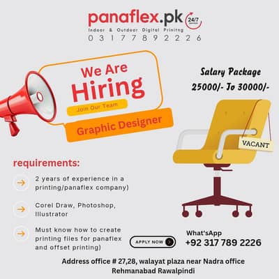 We hiring graphic designer for Panaflex printing setup
