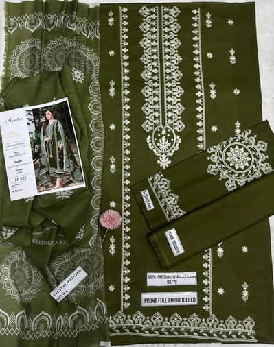Green Embroidered Lawn 3pc Suit - Premium Quality Summer Collection
