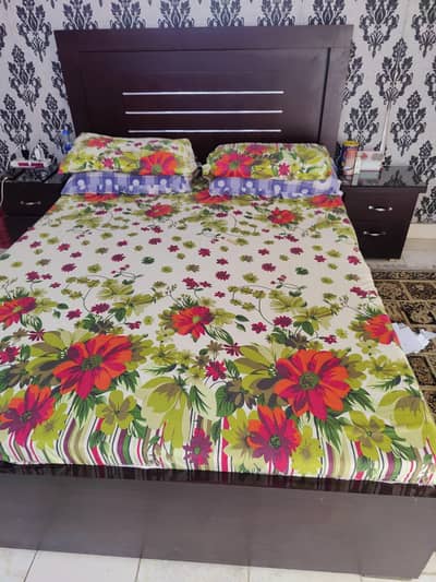 Queen size bed with mattress, dressing table and side tables for sale