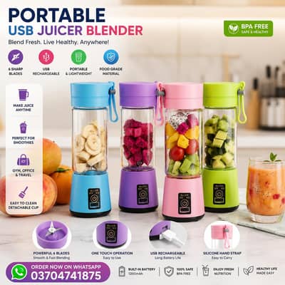 portable electric juicer 6 blade ABS plastic Blue