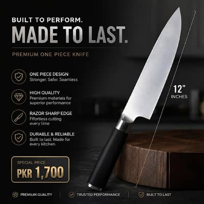 Premium 12-Inch One Piece Stainless Steel Knife - Razor Sharp & Durab