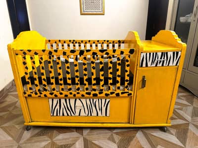 Used Wooden Baby Cot with Storage Drawer and Cabinet in Good Condition
