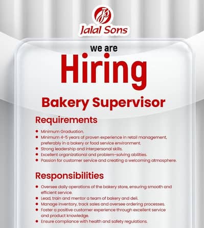 Bakery Grocery Jobs in Lahore