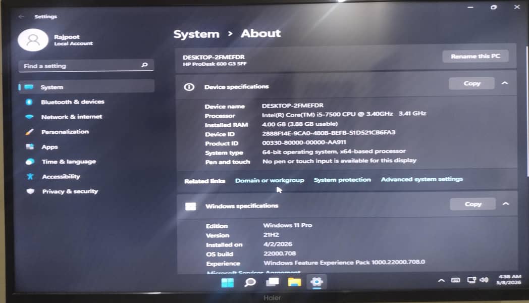 HP Computer core i5 7th generation 1