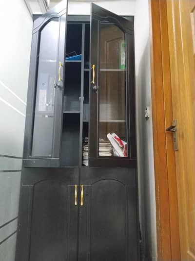Wooden Office Cabinet with Glass Doors – 6.5 ft Storage Cupboard