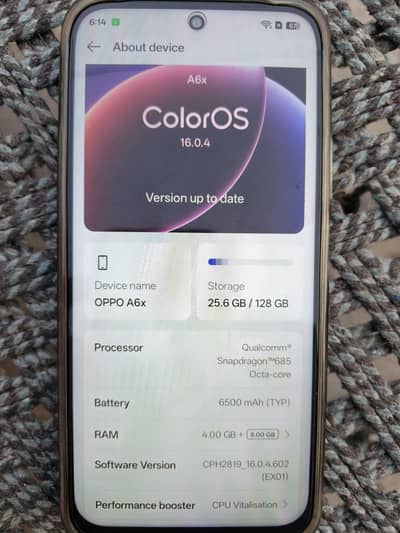 oppo A6x 4+4gb ram 128gb memory complete box
