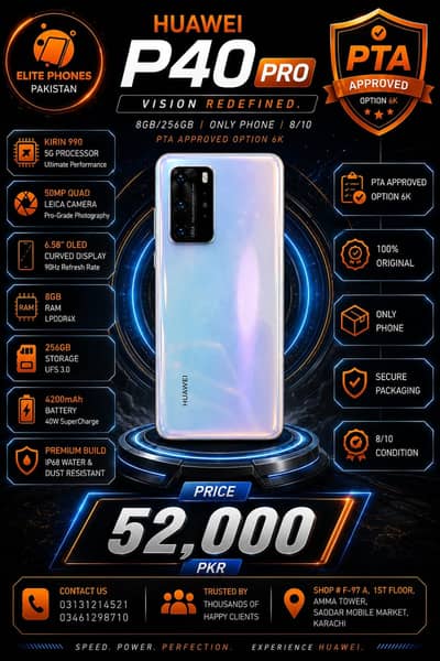 Huawei P40 Pro – 8GB/256GB | only phone 8/10 | PTA approved option 6K