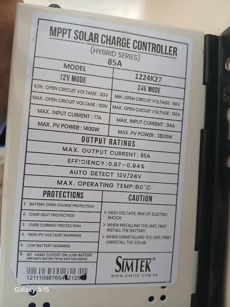 simtek 85amp mppt plus hybrid controller 1