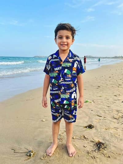 boys printed danak shorts and shirt set  muticolour