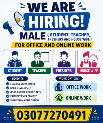 We Are Hiring Male Candidates for Office & Online Work!