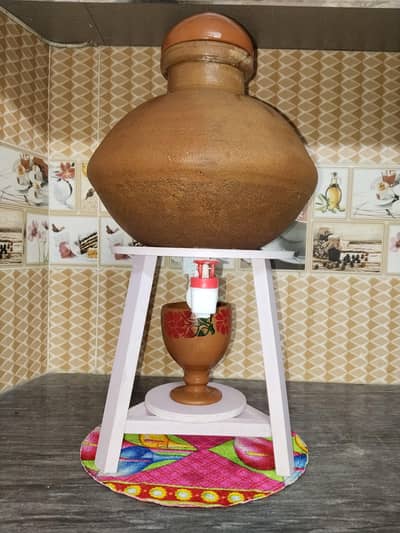 Handmade Matka Water Cooler Stand with Tap & Glass Holder (PVC Base)”