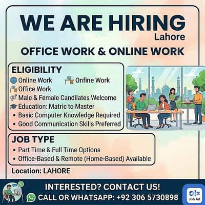 Office & Online Work Jobs Available – Male/Femal