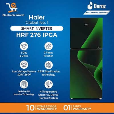 Haier HRF-276 Smart Inverter Refrigerator (10 Cubic Feet)