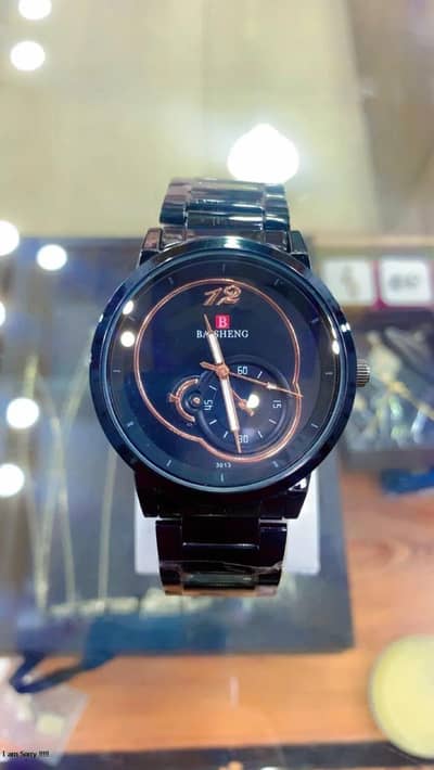 baisheng Black Analogue Wristwatch With Copper Rose Dial