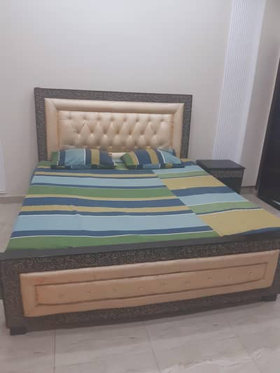 King Size Bed with Mattress and Side Table
