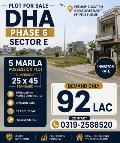 5 Marla Plot For Sale DHA Phase 6 Lahore