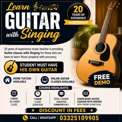 Learn Acoustic Guitar Very Fast At Your Door Step (Home Classes)