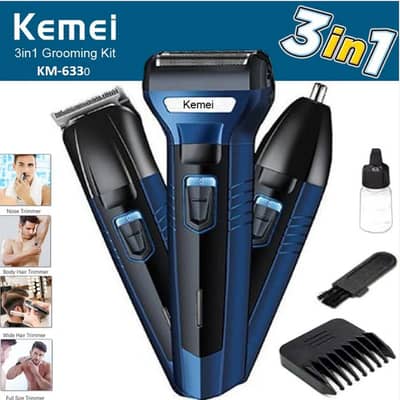 Kemei 3-in-1 Rechargeable Electric Shaver & Grooming Kit for Men