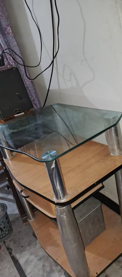 Wooden & Glass TV Trolley with Wheels