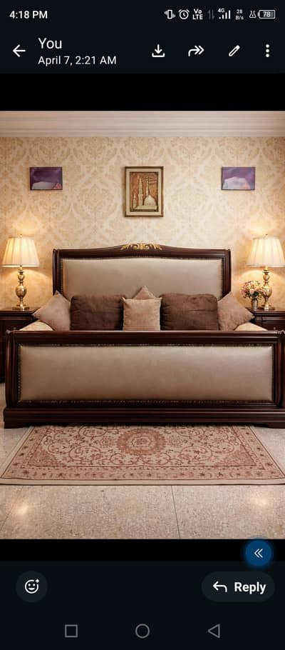 Wooden Bed with match wooden frame Mirror and Showcase
