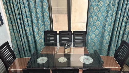 8 seats Glass top dining table