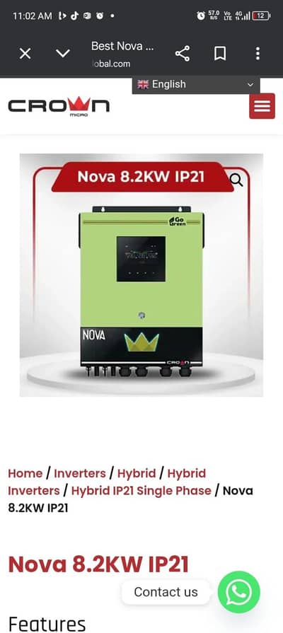 Crown Nova 8.2KW (NV-8.2KW) Hybrid Inverter