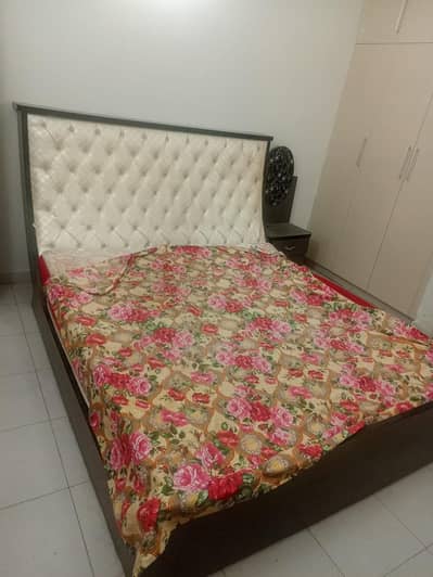 King size Bed with side tables & Spring Molty foam metress like new