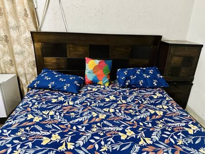 King Size Used Bed With Side Tables & Molty Foam Mattress For Sale