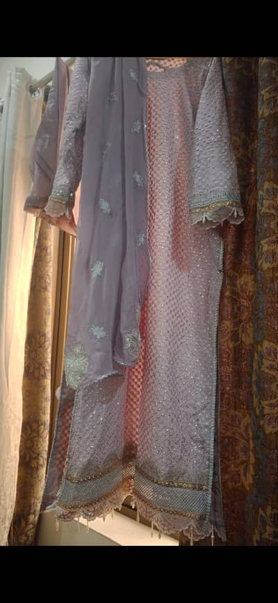 Lilac 3pc cotton silk fully embellished suit perfect condition
