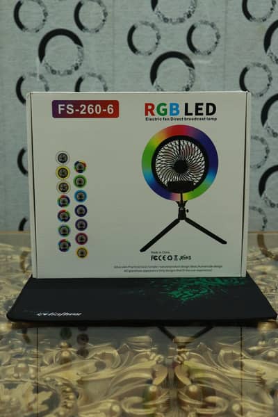 RGB LED Electric Fan FS-260-6 – Ring Light + Cooling Fan with Tripod