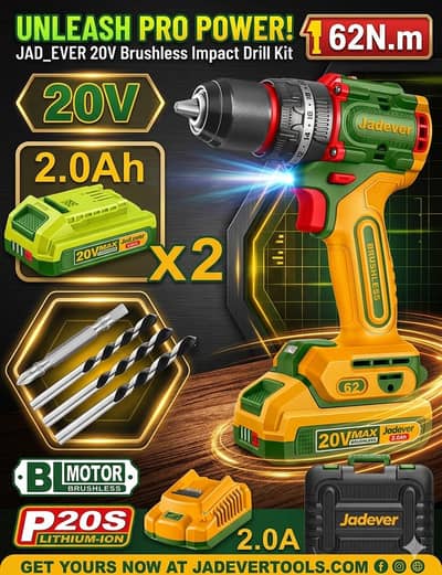 Brushless Cordless Drill Machine Jadever 62nm