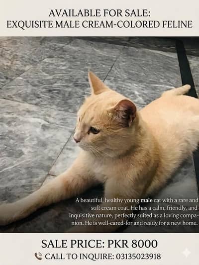 Healthy Male Cat Looking  For a Good Home