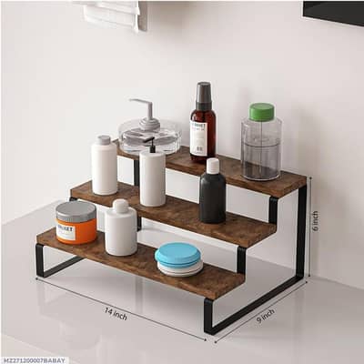 Three Tiered Kitchen Storage Rack Wooden Black Metal