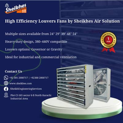 Industrial Louver Fan Havy Duty Multiple Size 1 year Warranty