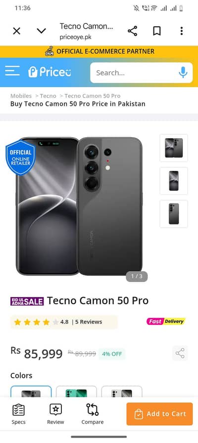 Tecno Camon 50 pro 16gb 256gb Just box open 7days