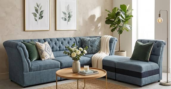 Sofa set, L shape 6 seater sofa set