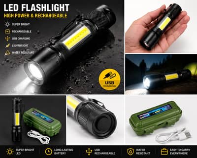 Heavy Duty Green Metal Rechargeable LED Torch | Powerful Flashlight