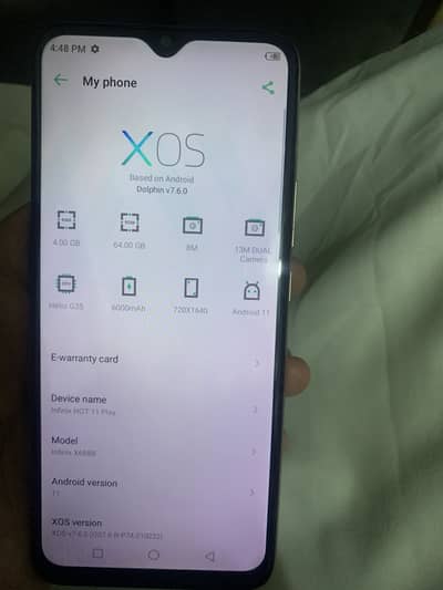 Infinix hot 11 play 4/64 with box no open & repair neat condition