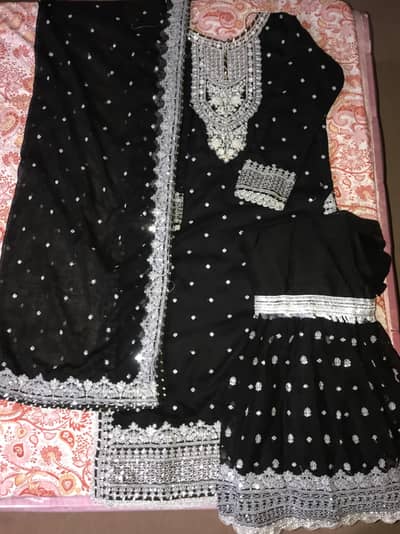 Asim Jofa Inspired Black Embroidered Dress/3 Piece-Excellent Condition