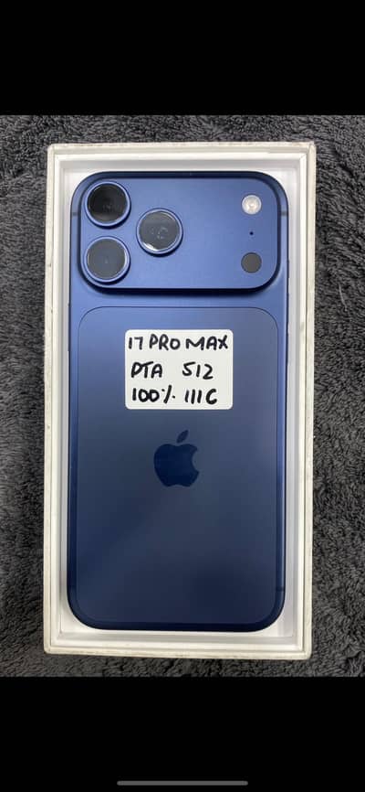 Apple 17 Pro Max 512GB Pta Approved complete Box 111 cycle used Neat