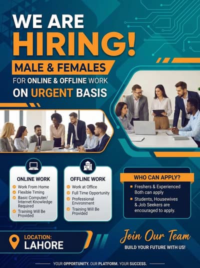 Hiring males and females on urgent bases.
