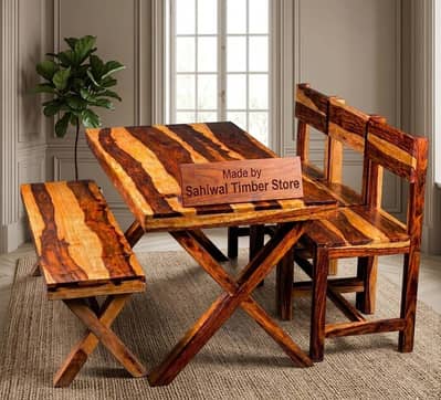 Dining Table Set In Premium Sheesham Wooden Natural Grained