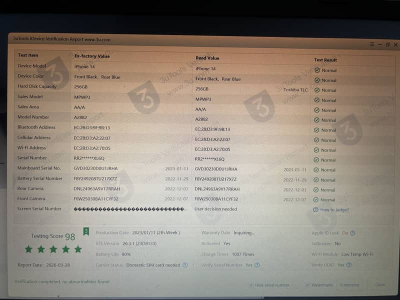 Iphone 14 (256gb e-sim working) 13