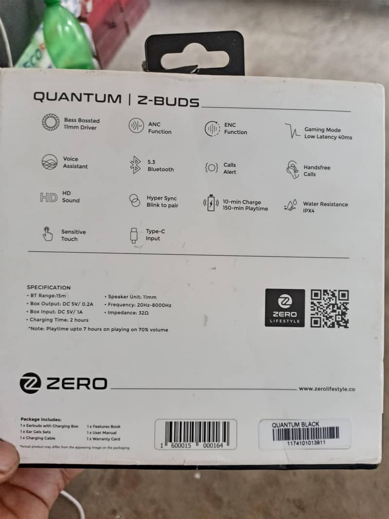zero earbuds box and data cable quantum 4