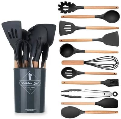 10 piece stainless steel kitchen set with wooden handles