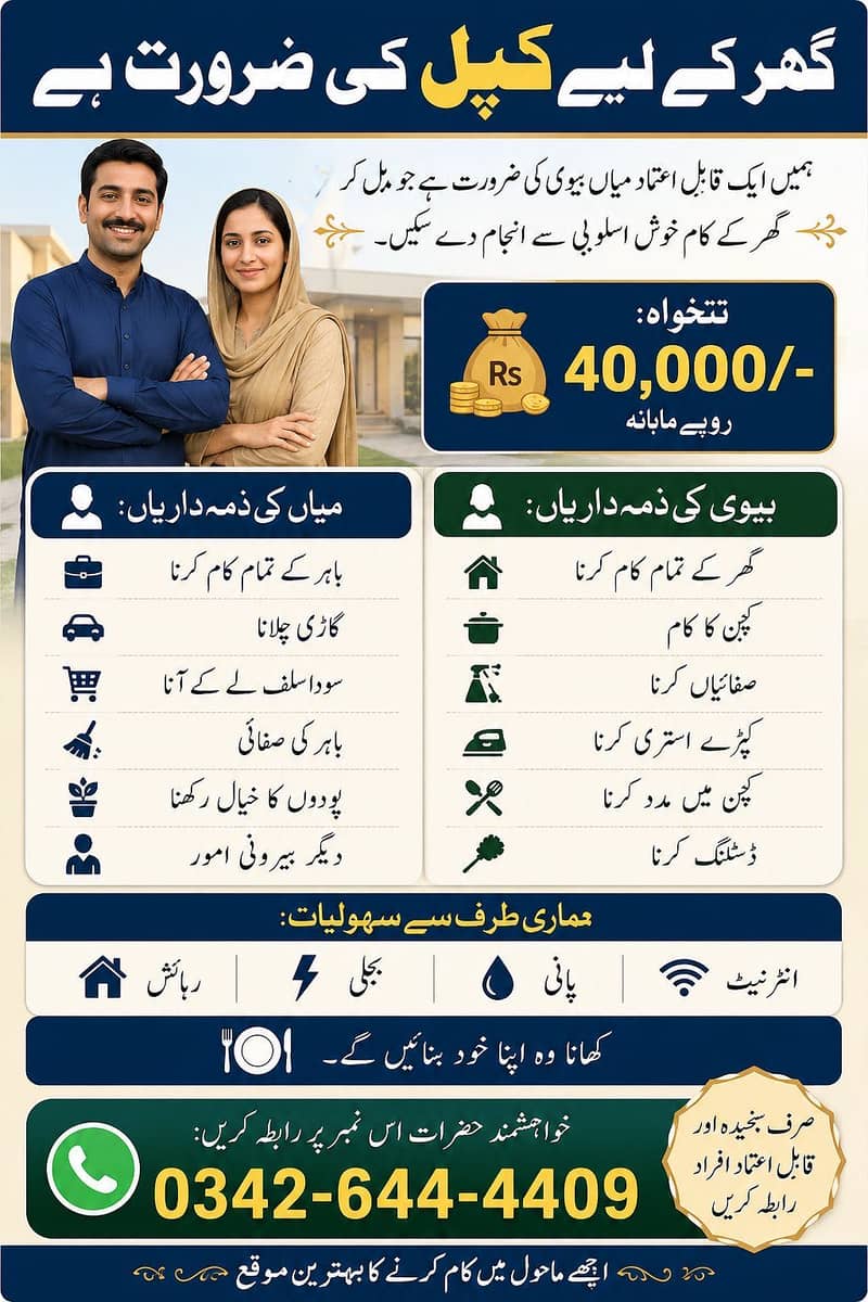 گھر کے لیے قابلِ اعتماد کپل (میاں بیوی) کی ضرورت ہے 0
