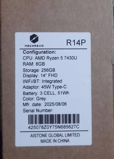 MECHREVO R14P [Box Pack Laptop] - Ryzen 5 7430U - 8GB 256GB SSD
