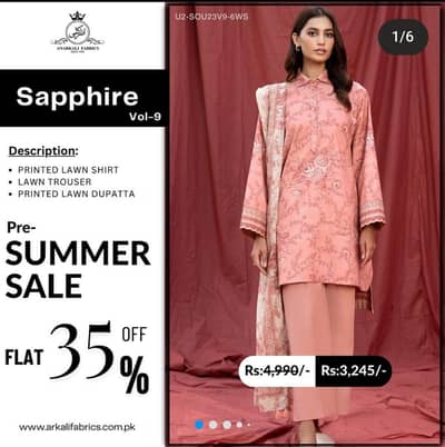 Unstiched Shappire Lawn Suit