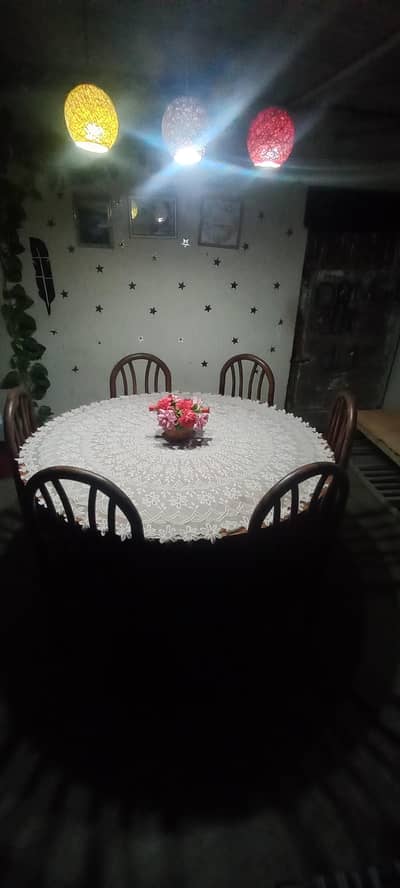 6 Seater Solid Wood Dining Table Set – Good Condition